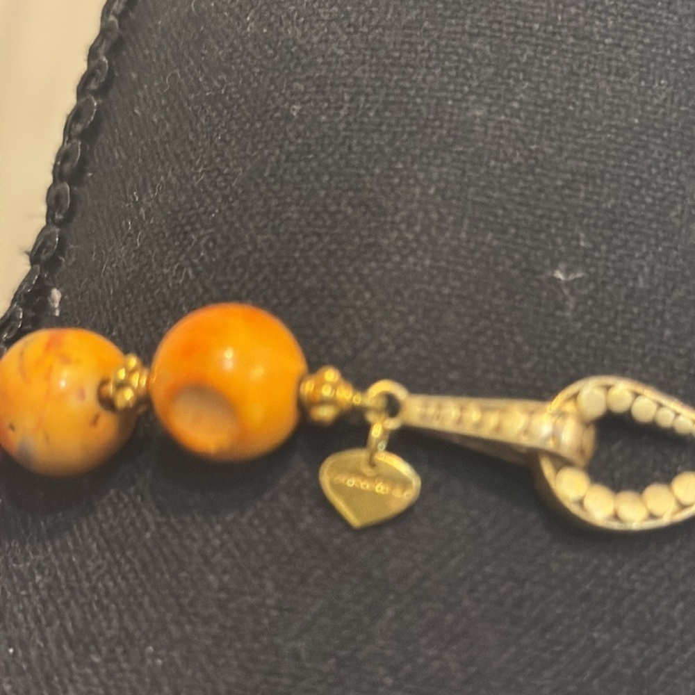 Butternut Amber Beaded Signed Damalli fine jewelry necklace Brass Gorgeous - Picture 9 of 9